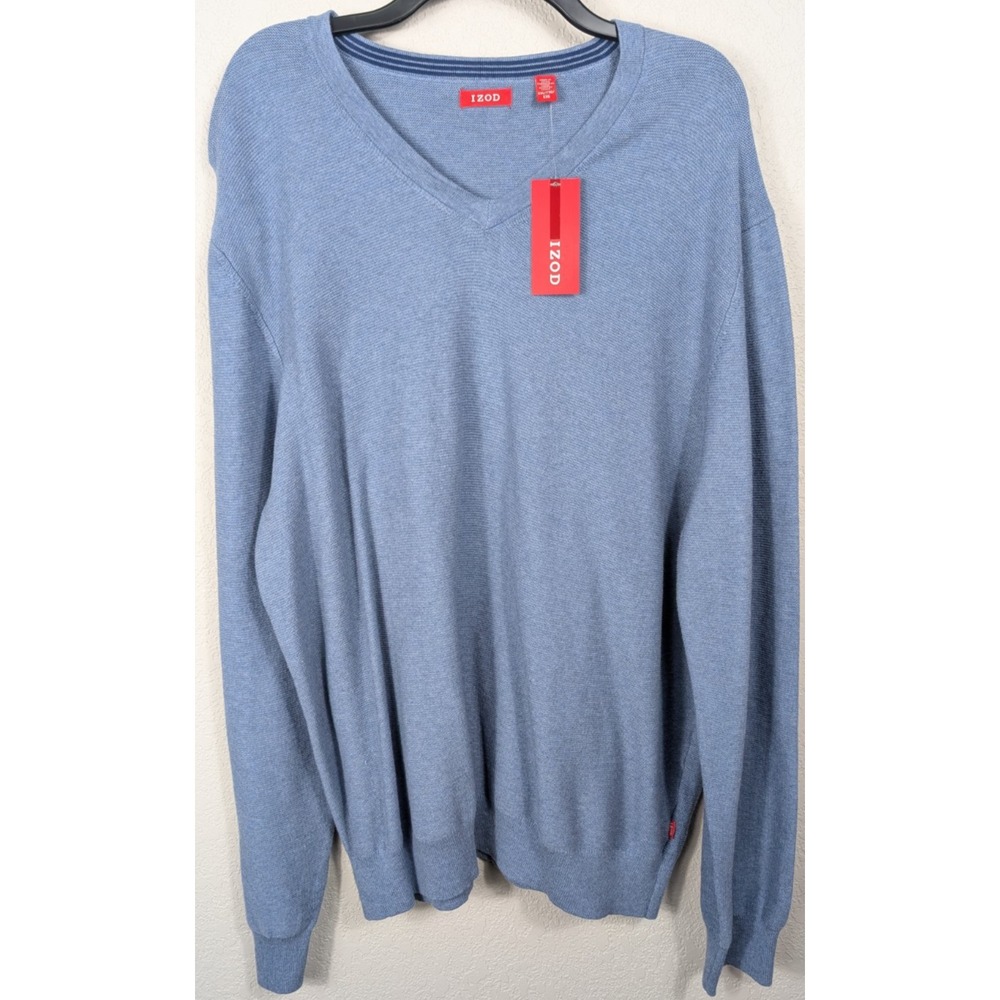 IZOD‎ Men's Long Sleeve V Neck Sweater 100% Cotton Long Sleeve Blue Size 2XL NWT